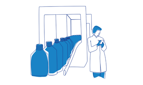 illustrazione della produzione di bottiglie 