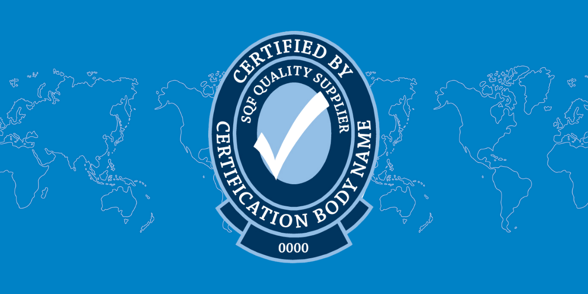 SQF quality shield over a map of the earth