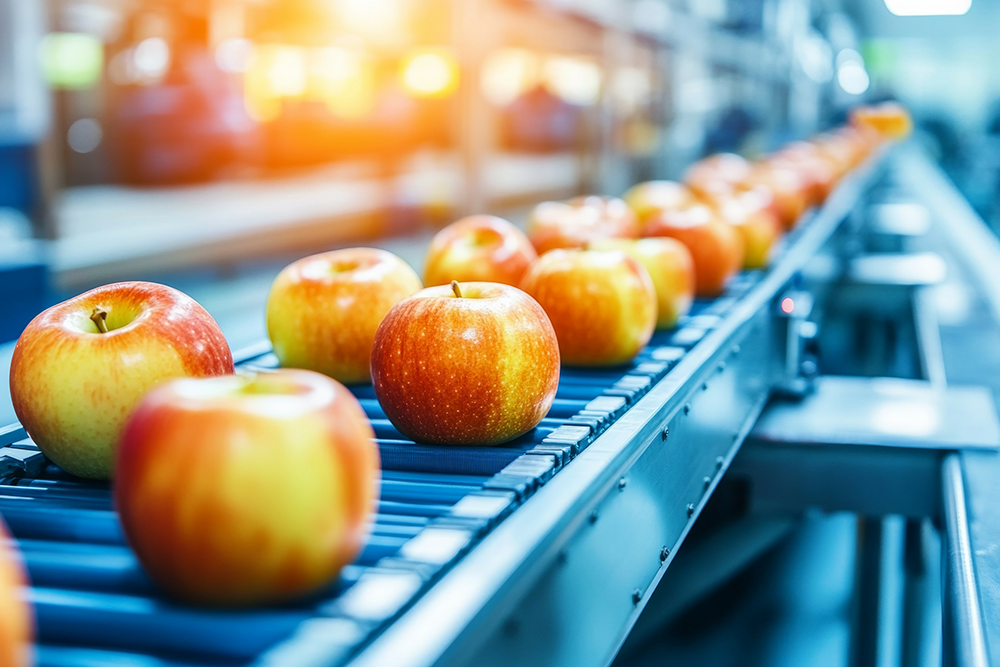 Manzanas en cinta transportadora